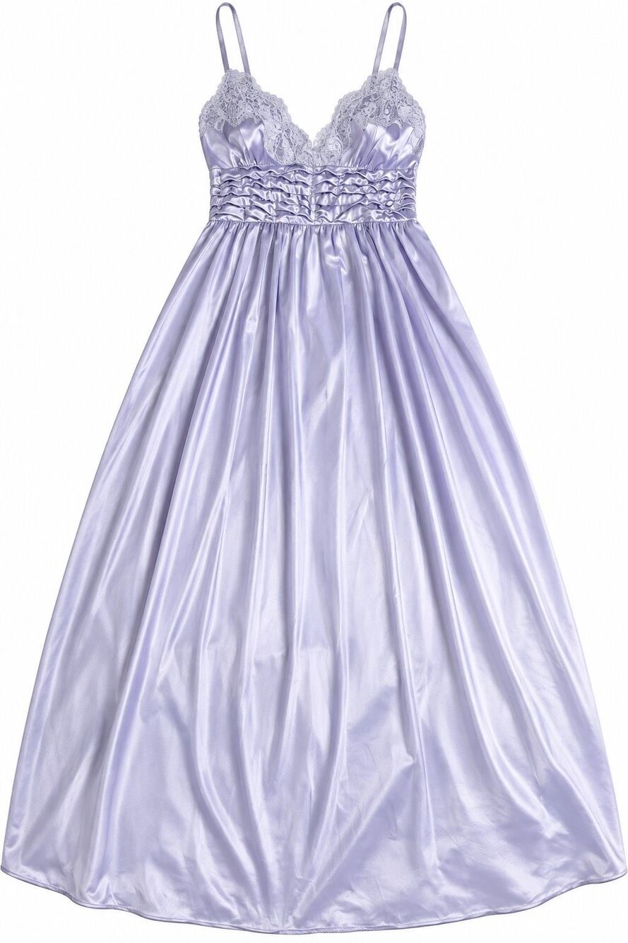 Lily of France Vintage Lavender Purple Satin Lace Maxi Slip Nightgown Sz Medium